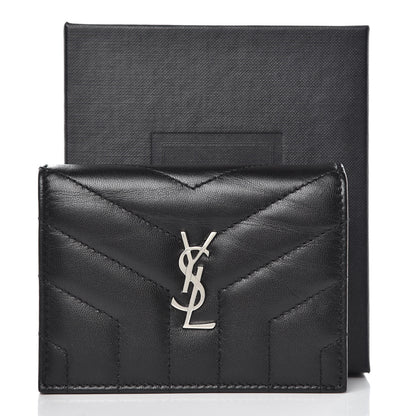 Saint Laurent Lambskin Y Quilted Monogram Loulou Flap Wallet Black 9 of 9
