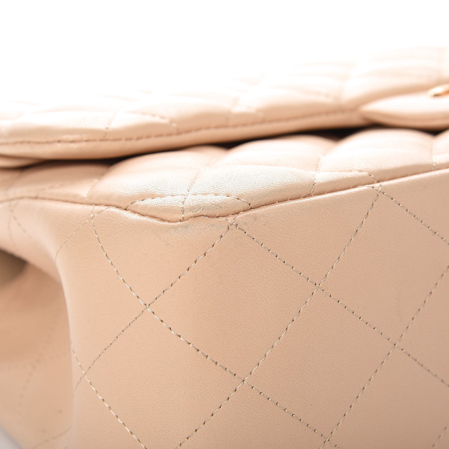 Lambskin Quilted Jumbo Double Flap Beige Clair