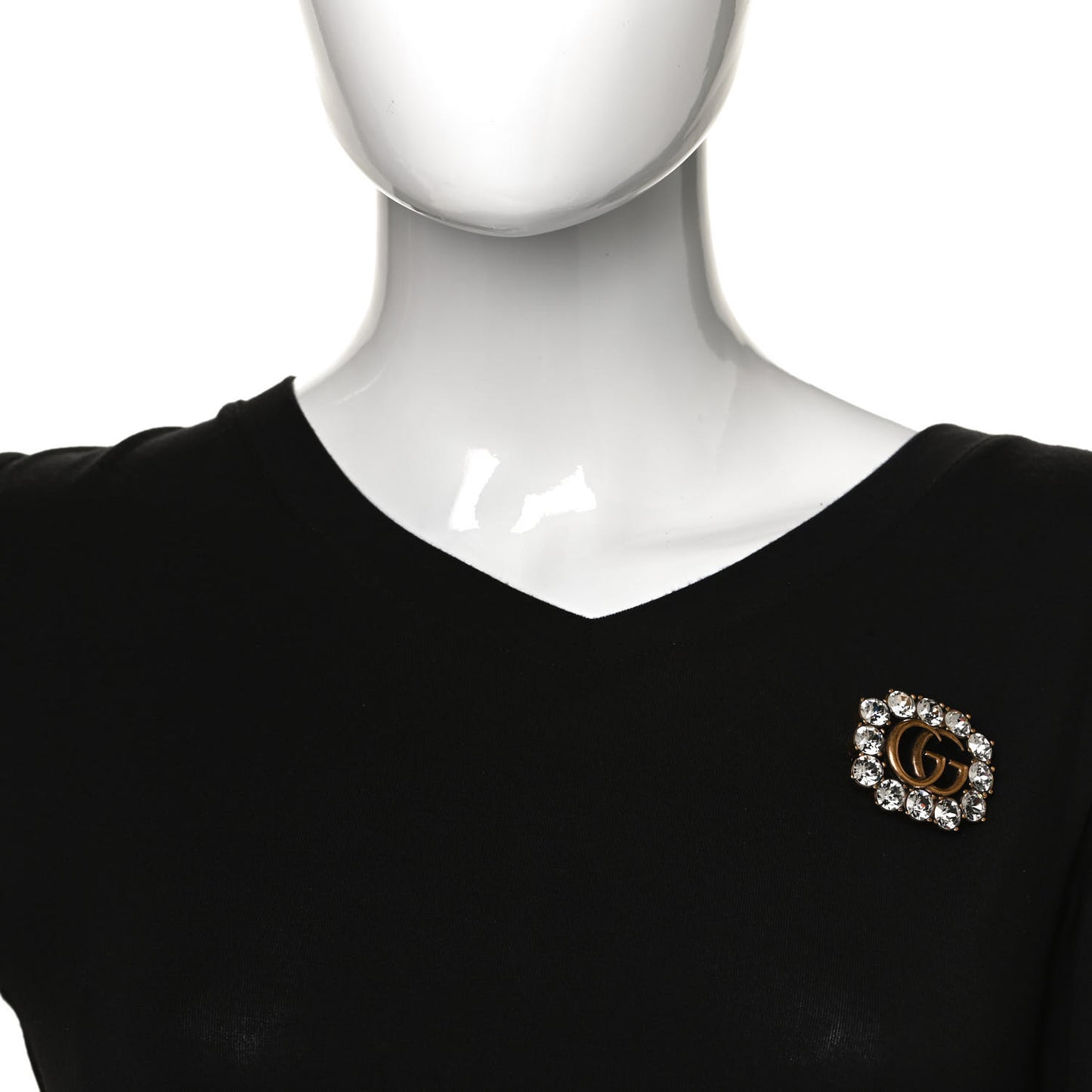 Metal Crystal Double G Brooch Aged Gold