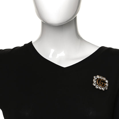 Gucci Metal Crystal Double G Brooch Aged Gold 2 of 6