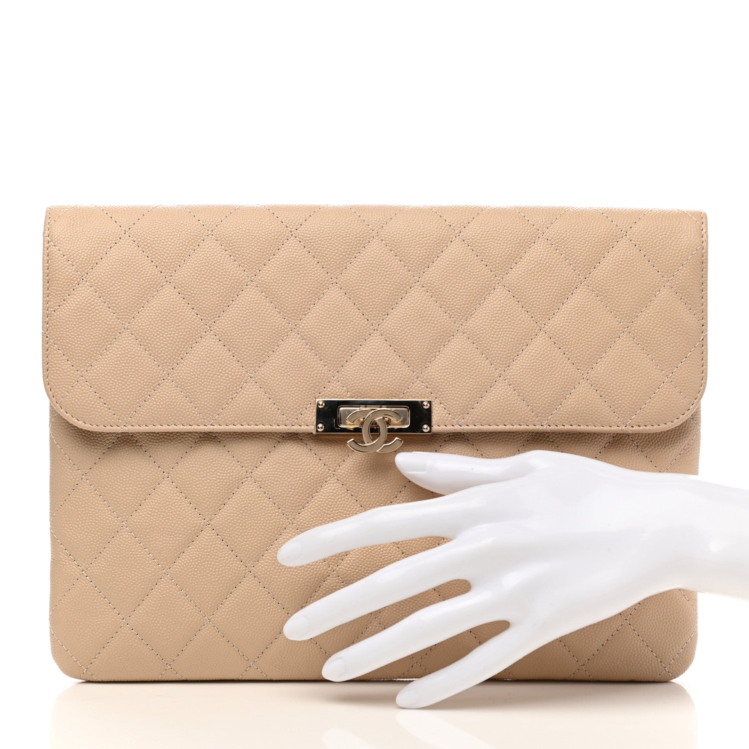 Chanel Caviar Quilted Medium Golden Class Pouch Beige 2 of 9