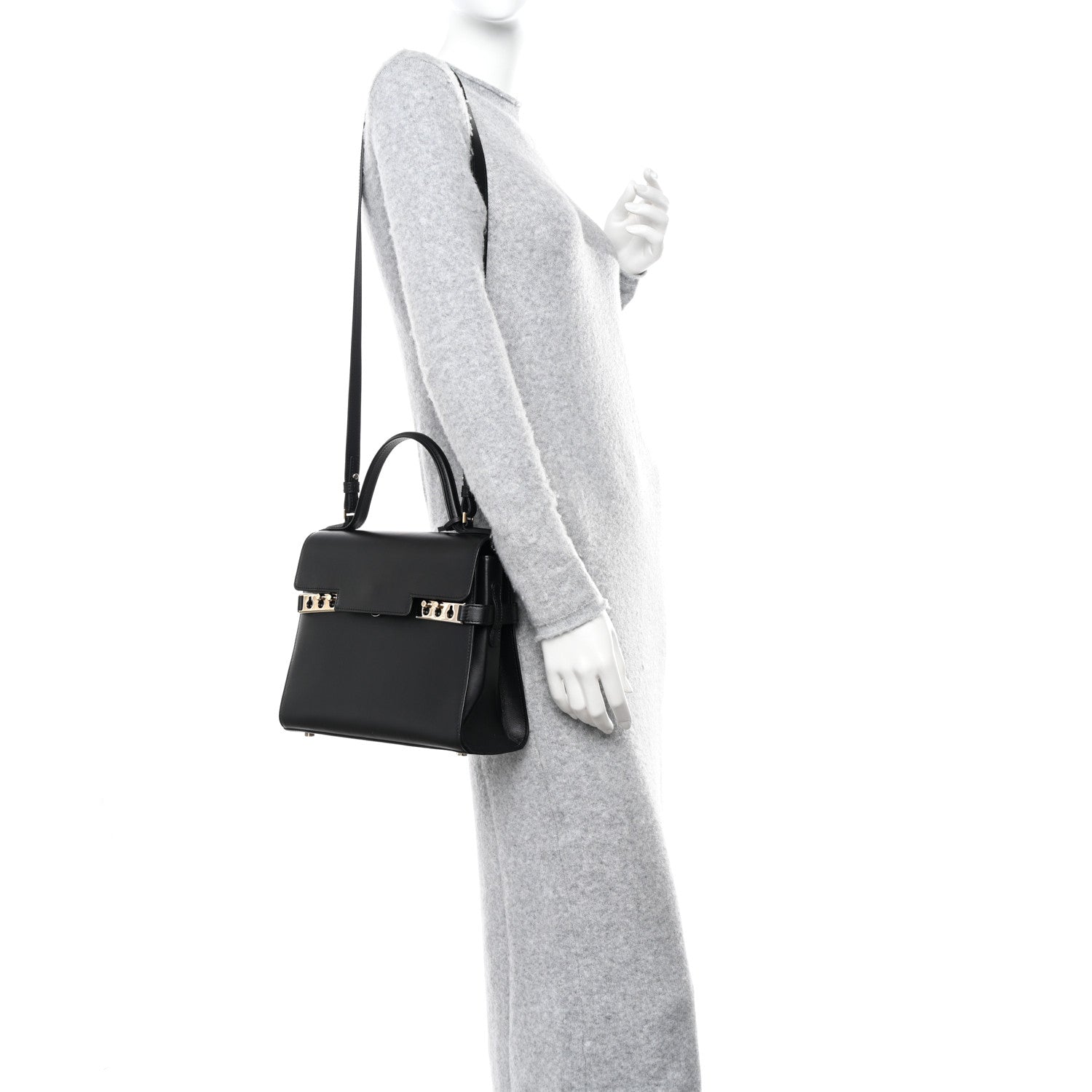 Delvaux Calfskin MM Tempete Satchel Black 2 of 12