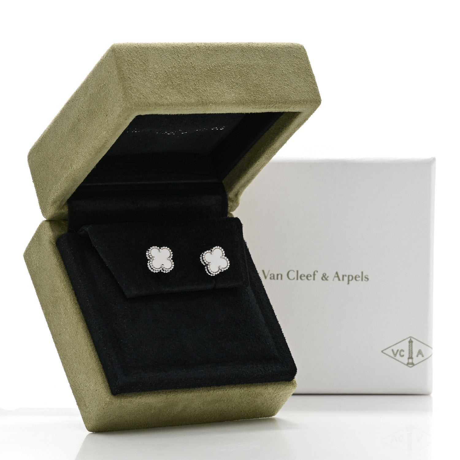 Van Cleef & Arpels 18K White Gold Mother of Pearl Sweet Alhambra Earrings 5 of 5
