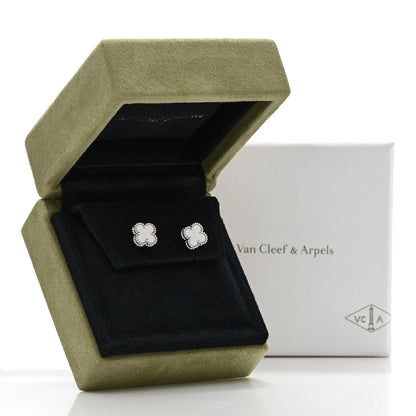 Van Cleef & Arpels 18K White Gold Mother of Pearl Sweet Alhambra Earrings 5 of 5