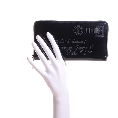 Saint Laurent Patent Y-mail Zip Around Wallet Marine 2 of 7