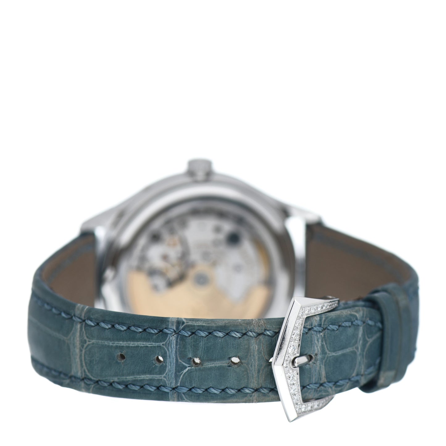 18K White Gold Alligator Diamond Bezel 38mm Annual Calendar Automatic Watch Blue 4947G-001
