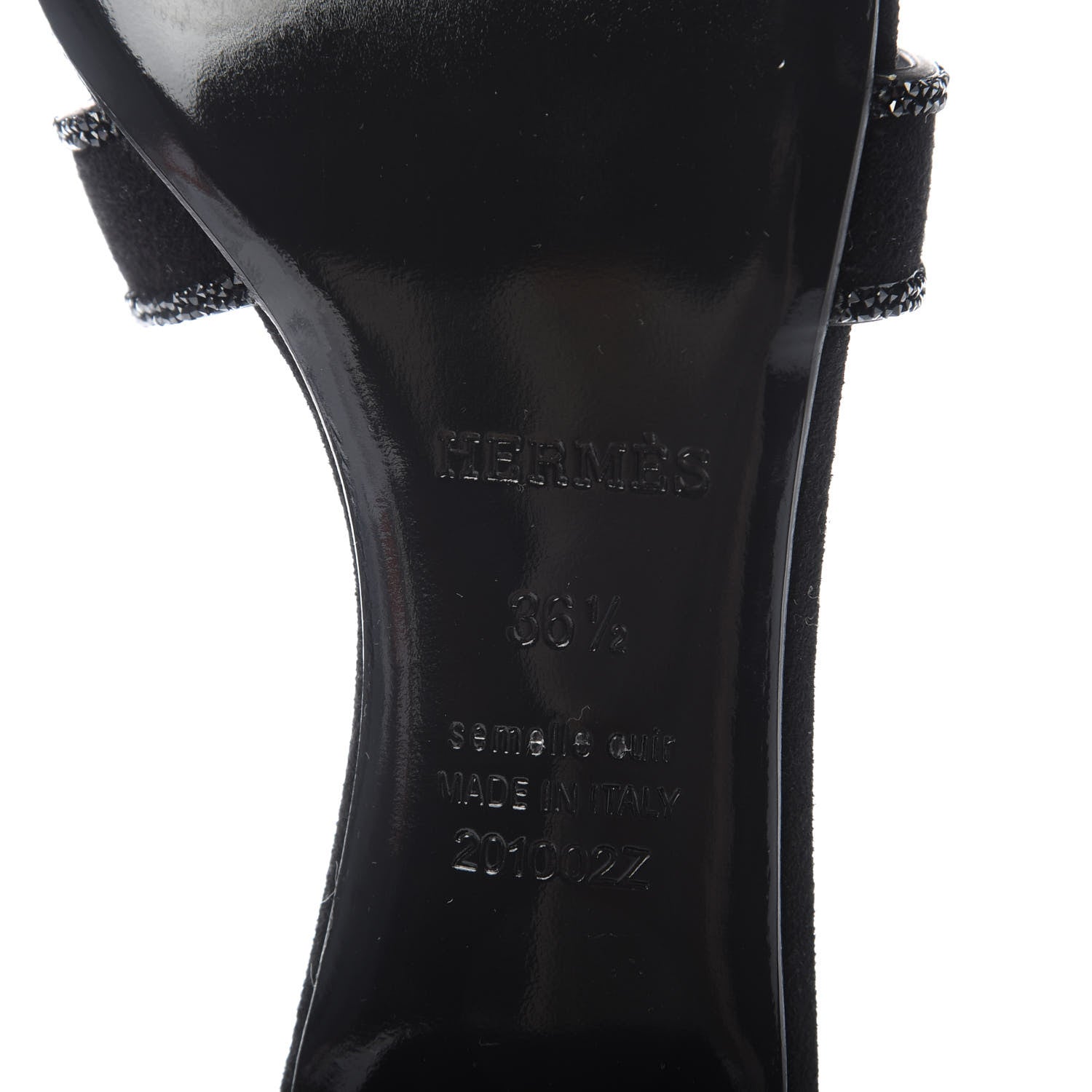 Hermes Suede Goatskin Rhinestone Oasis Sandals 36.5 Black 8 of 9