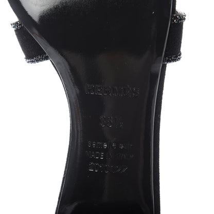 Hermes Suede Goatskin Rhinestone Oasis Sandals 36.5 Black 8 of 9