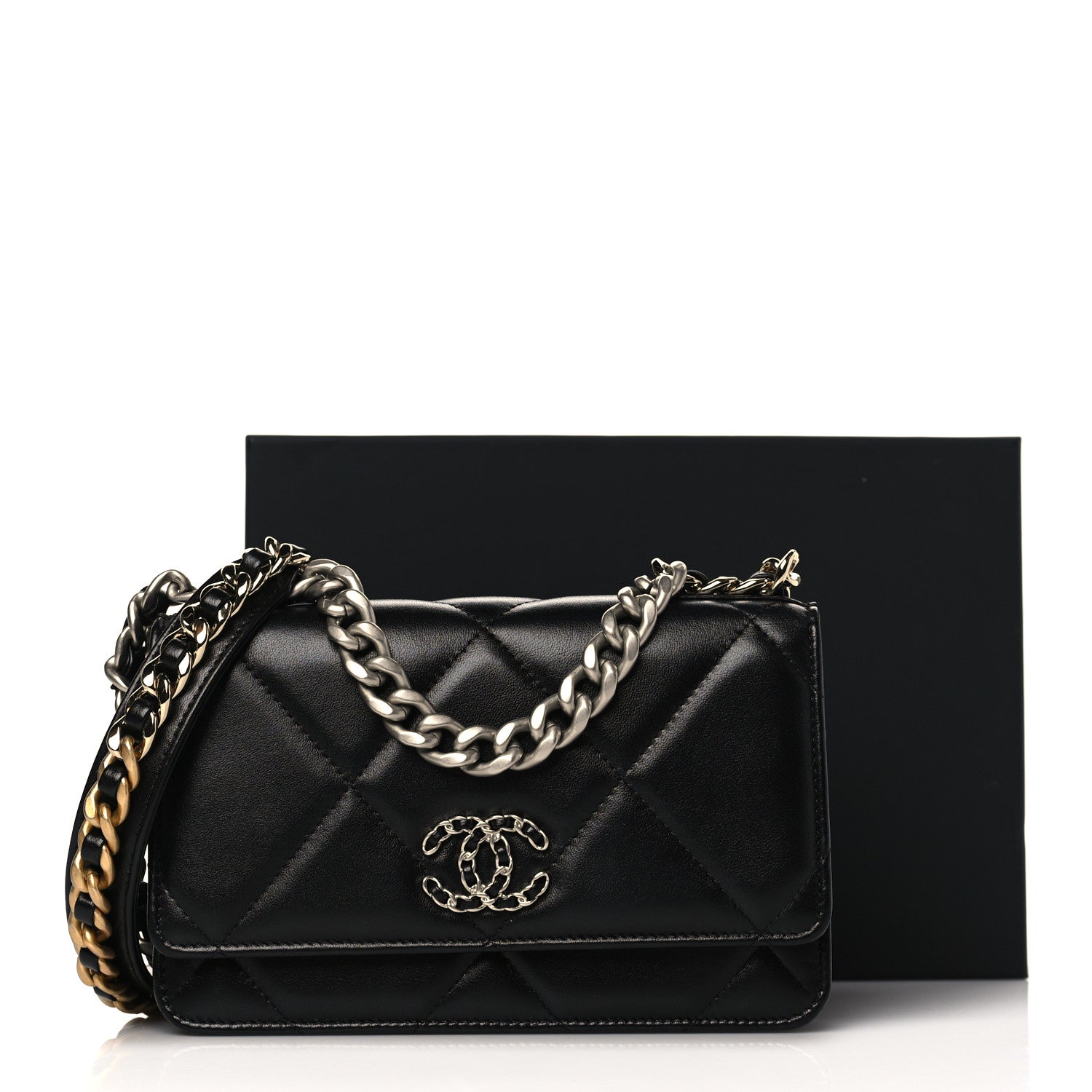 Chanel Lambskin Quilted Chanel 19 Wallet On Chain WOC Black 10 of 10