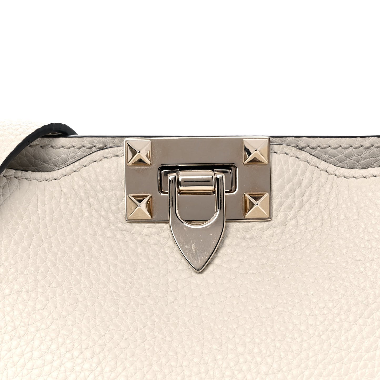Pebbled Calfskin Mini Rockstud Flip-Lock Messenger Bag Light Ivory