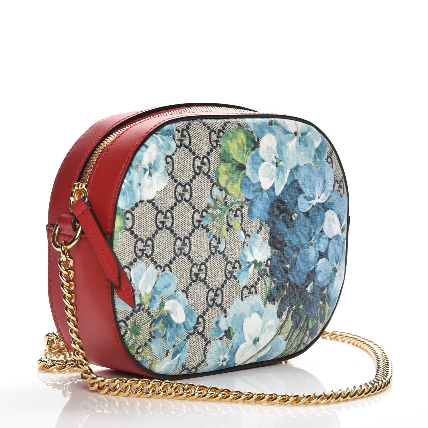 Gucci GG Supreme Monogram Blooms Mini Chain Shoulder Bag Beige Blue Navy Hibiscus Red 3 of 7
