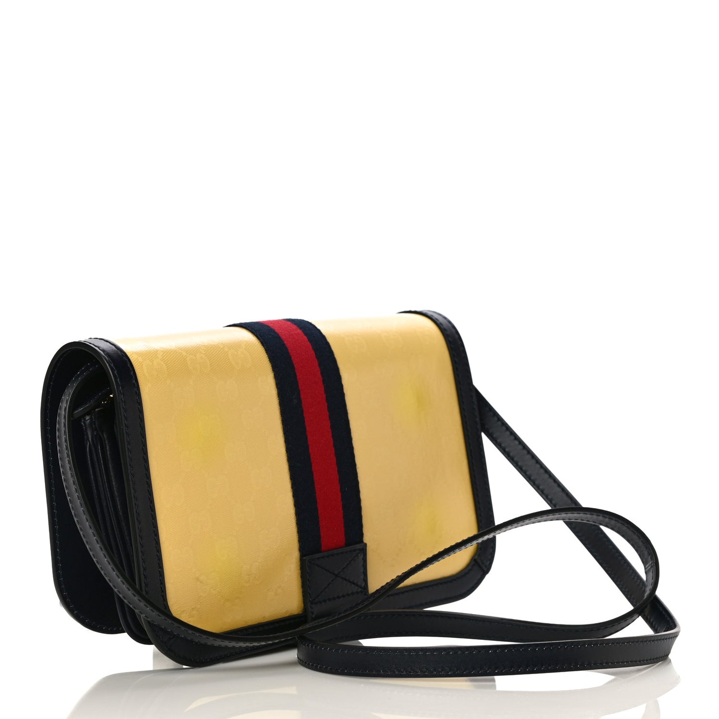 Crystal Monogram Plutone Calfskin Web Ophidia Flap Messenger Bag Straw Yellow Blue