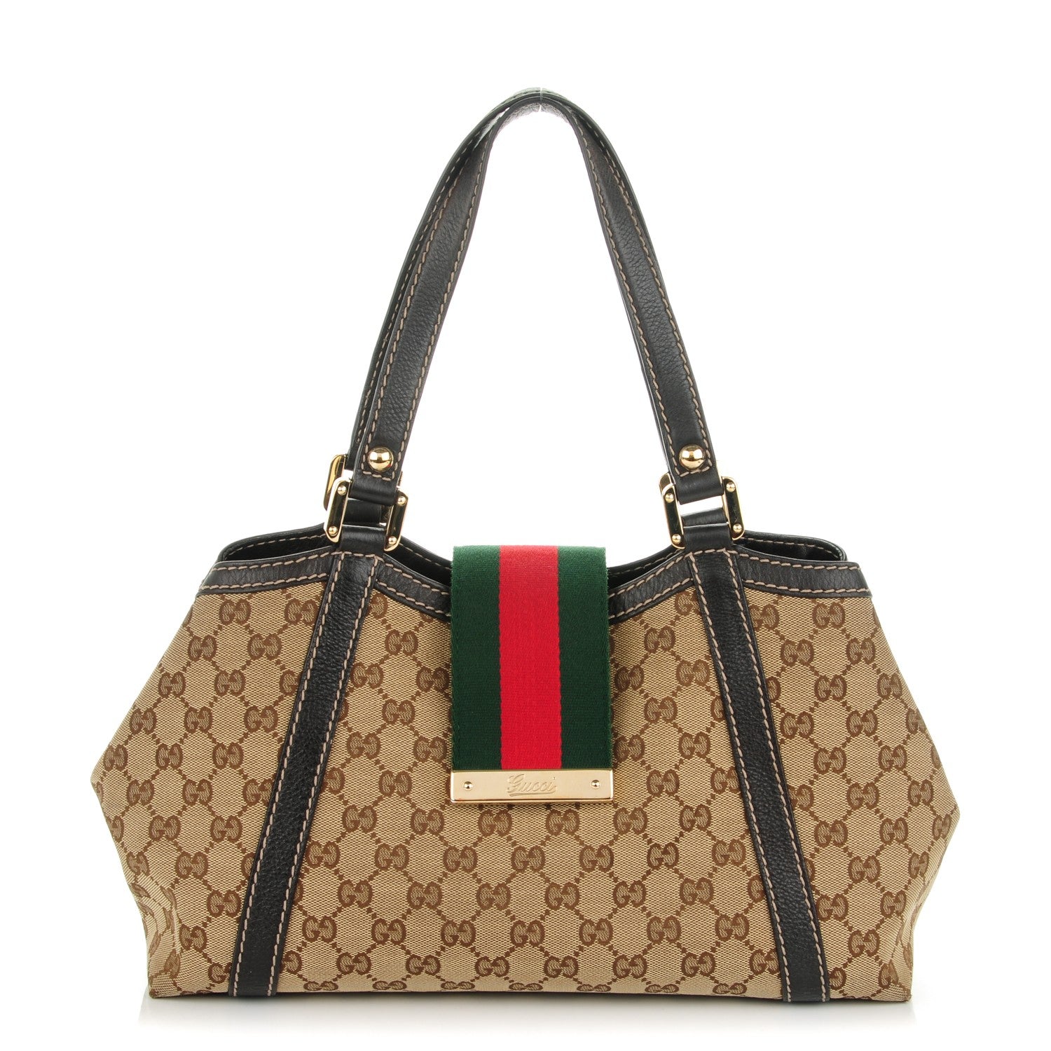Gucci Monogram Medium New Ladies Web Tote Dark Brown 1 of 8