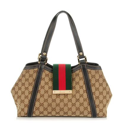 Gucci Monogram Medium New Ladies Web Tote Dark Brown 1 of 8