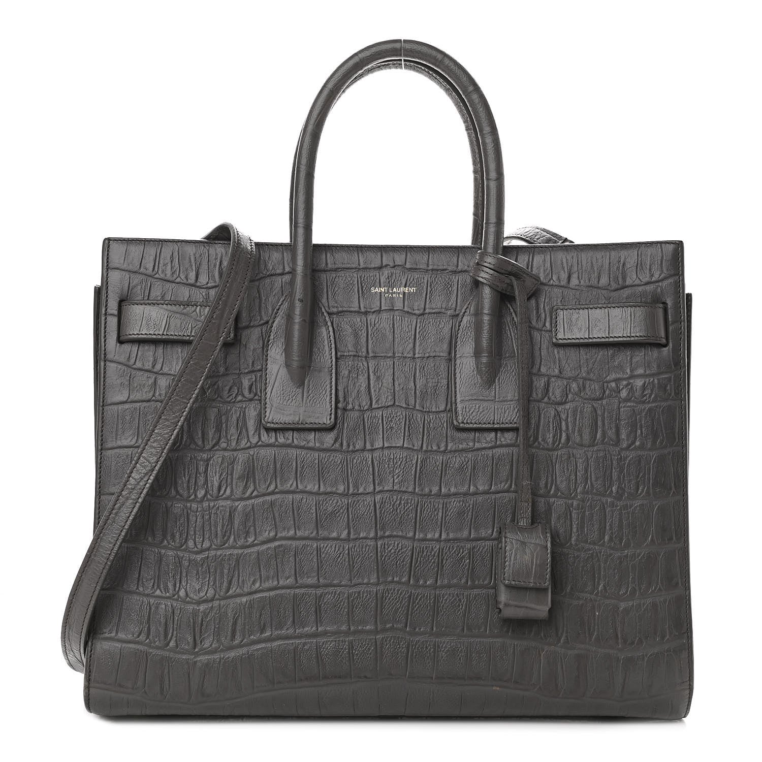 Saint Laurent Calfskin Crocodile Embossed Small Sac De Jour Fog 1 of 12