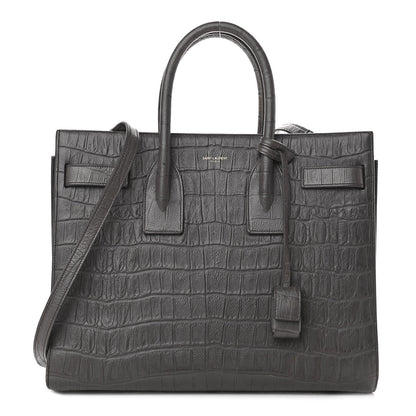 Saint Laurent Calfskin Crocodile Embossed Small Sac De Jour Fog 1 of 12