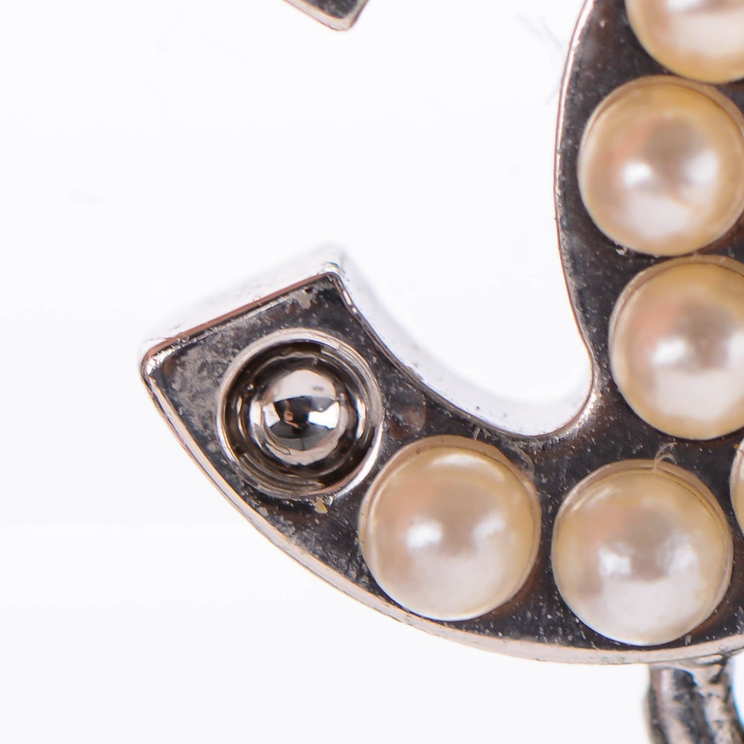Chanel Pearl CC Drop Earrings Silver 3 of 5
