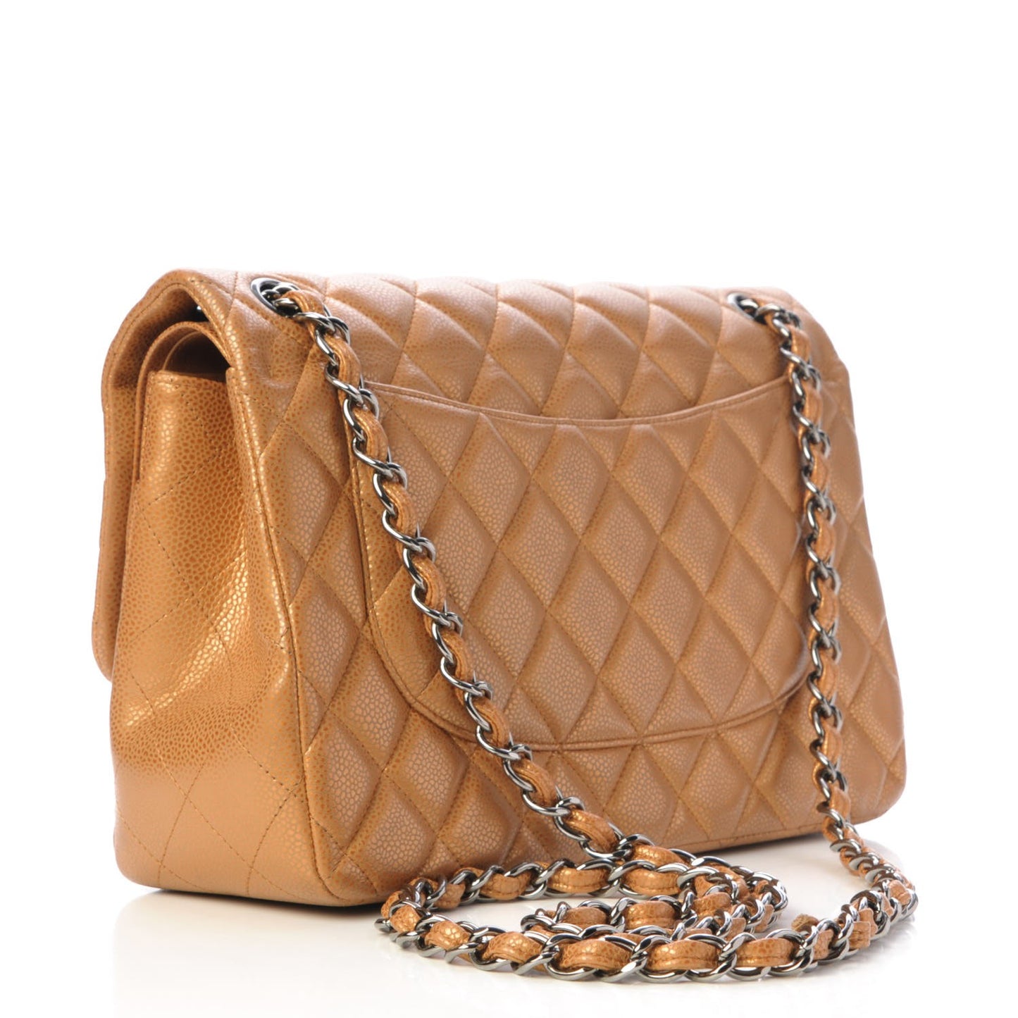 Metallic Caviar Quilted Jumbo Double Flap Copper