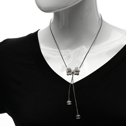 Chanel Crystal CC Bow Drop Necklace Silver 2 of 4