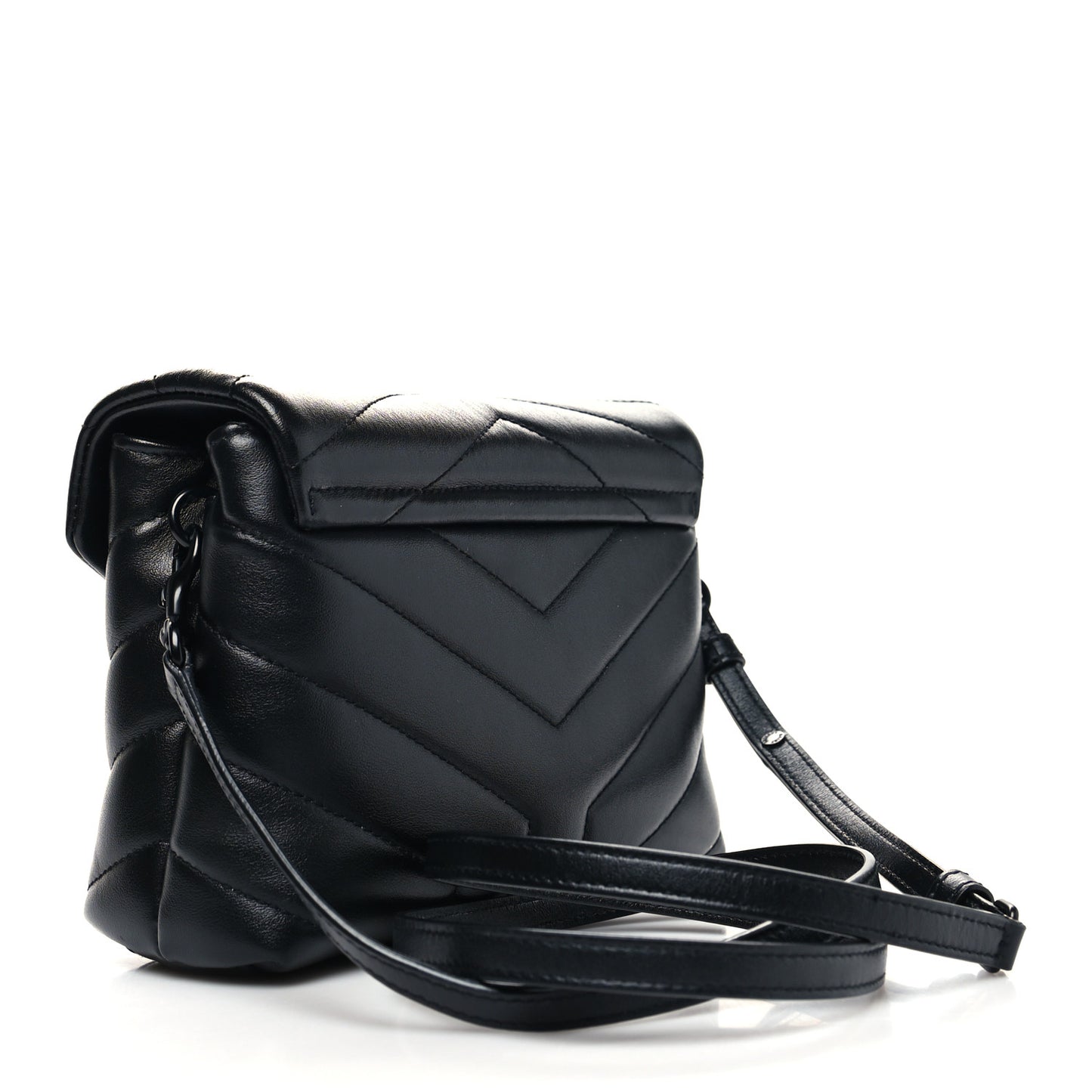 Calfskin Y Quilted Monogram Monochrome Toy Loulou Crossbody Bag Black