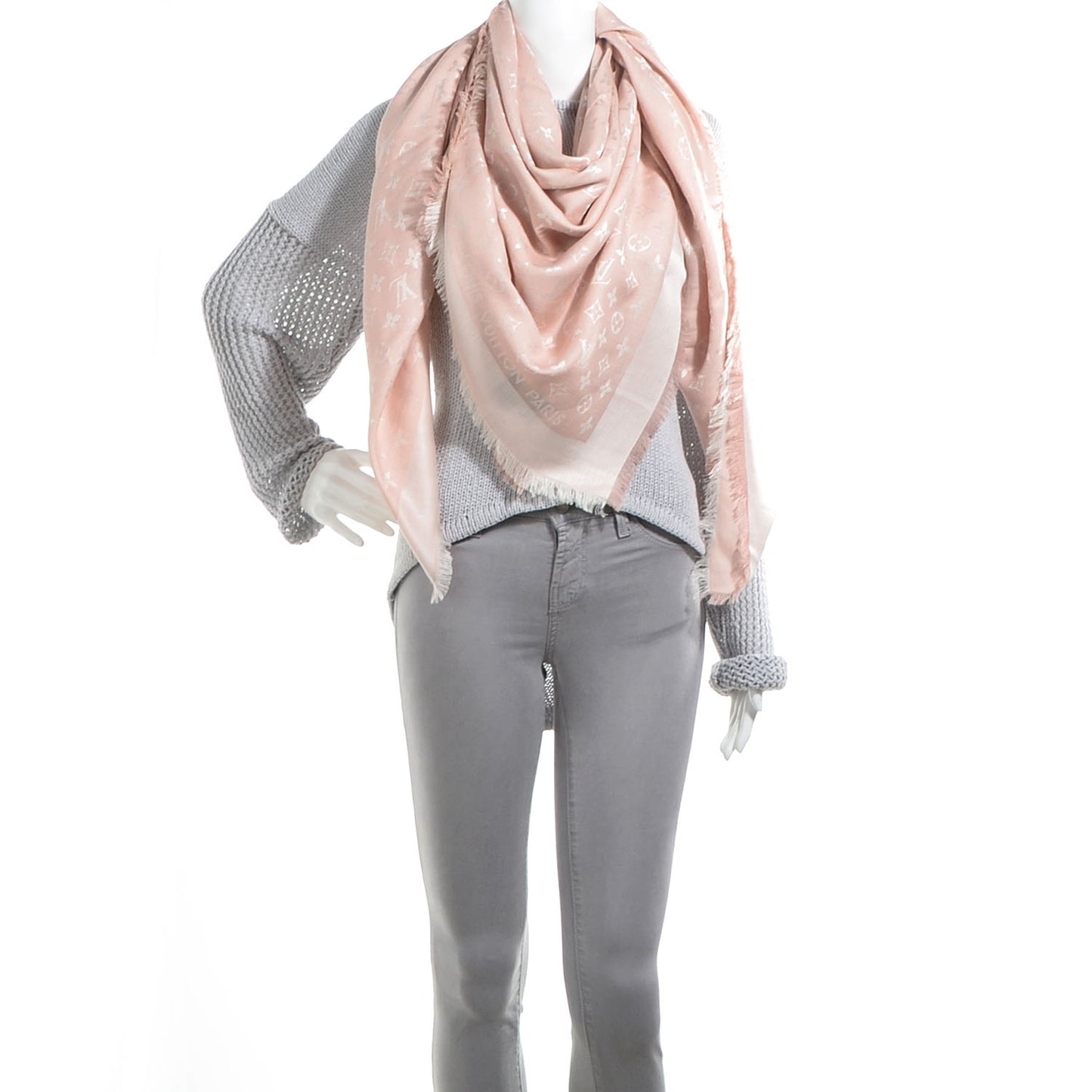 Silk Wool Monogram Denim Shawl Rose