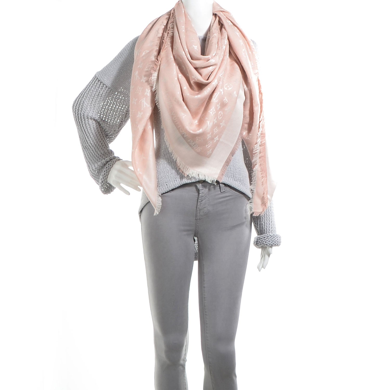 Louis Vuitton Silk Wool Monogram Denim Shawl Rose 2 of 5