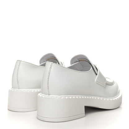 Prada Spazzolato Metal Triangle Logo 50mm Loafers 39.5 White 4 of 10