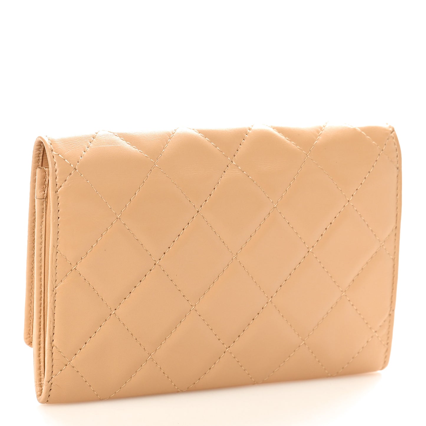 Calfskin Quilted Cambon Flap Wallet Beige Black