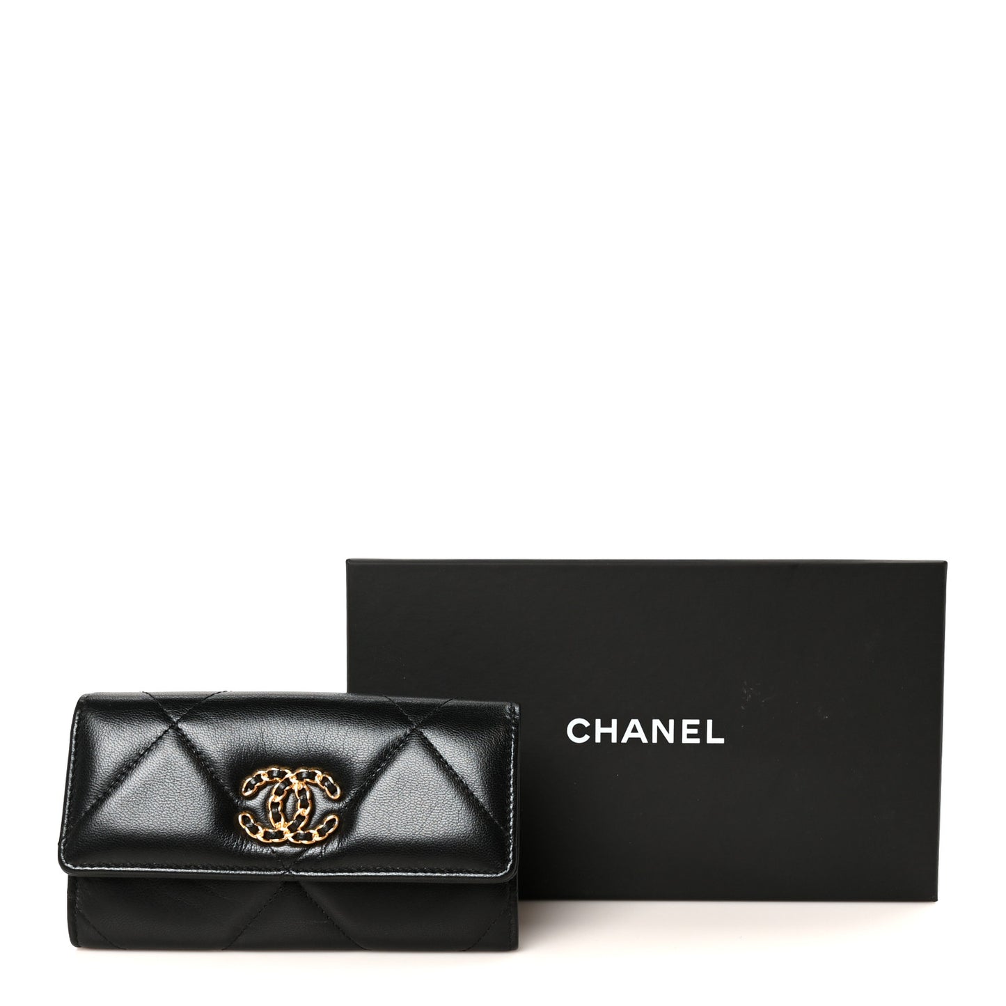 Lambskin Quilted Chanel 19 Flap Wallet Black