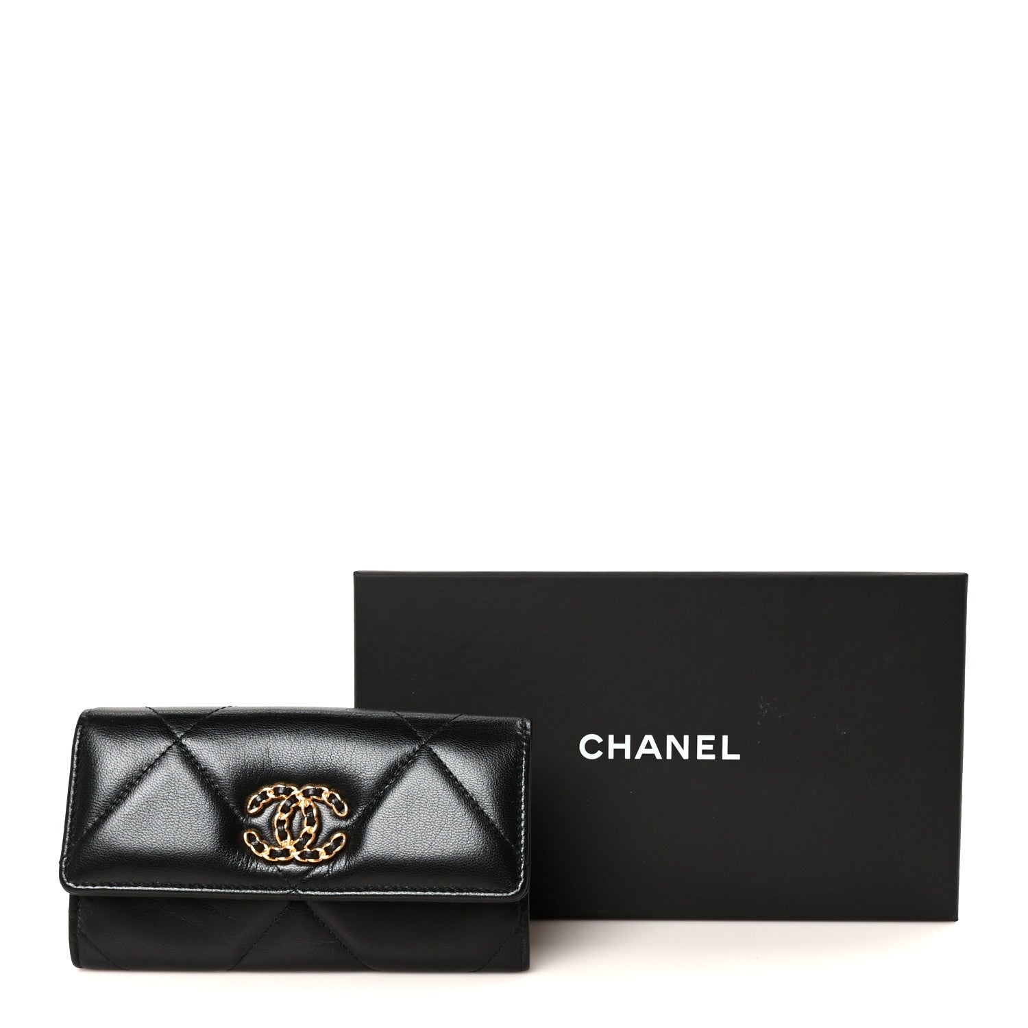 Chanel Lambskin Quilted Chanel 19 Flap Wallet Black 10 of 10