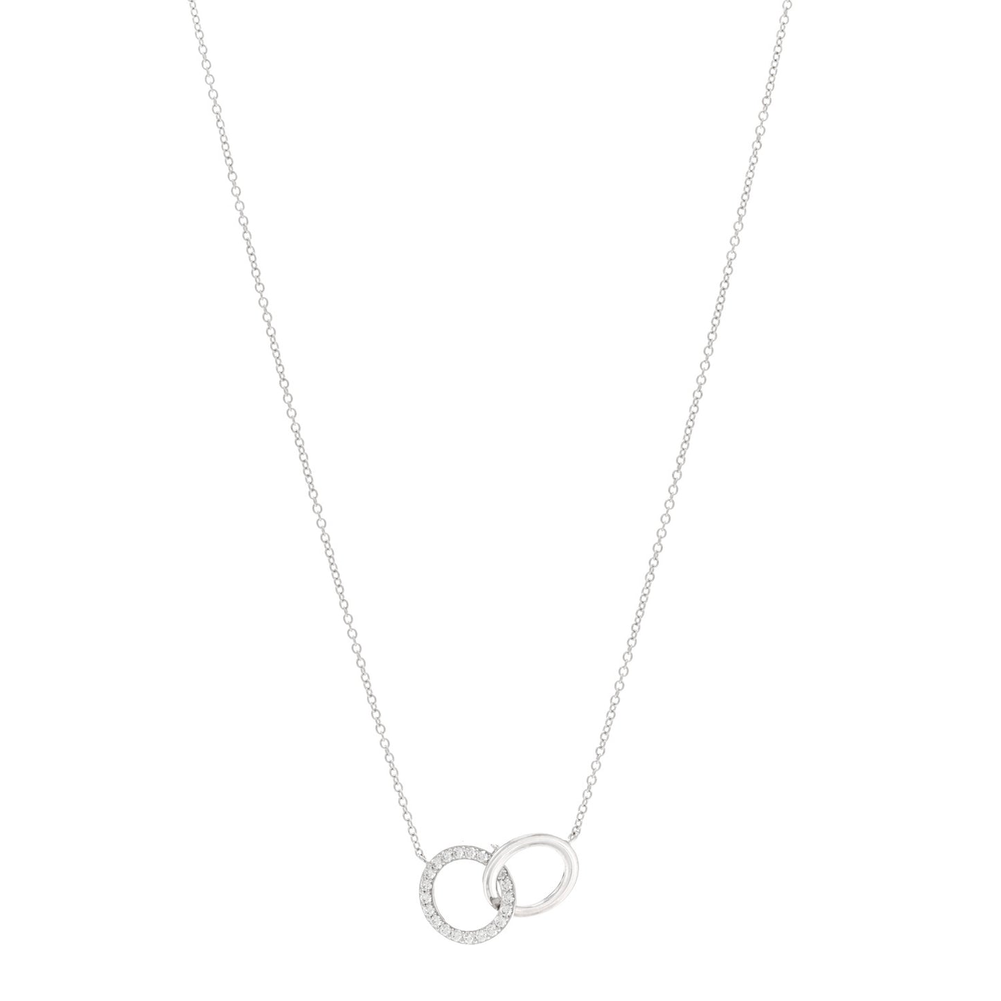 18K White Gold Diamond Double Interlocking Circles Pendant Necklace