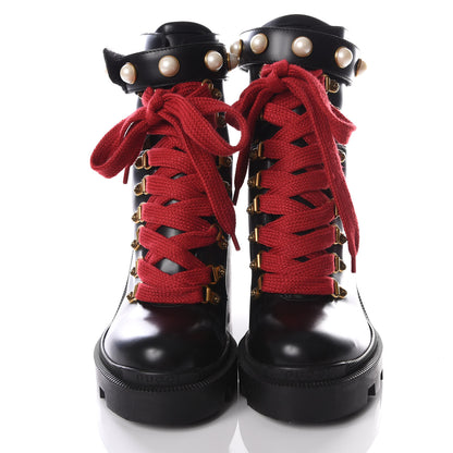 Gucci Magnum Calfskin Pearl Lace Up Combat Ankle Boots 36.5 Black 3 of 9