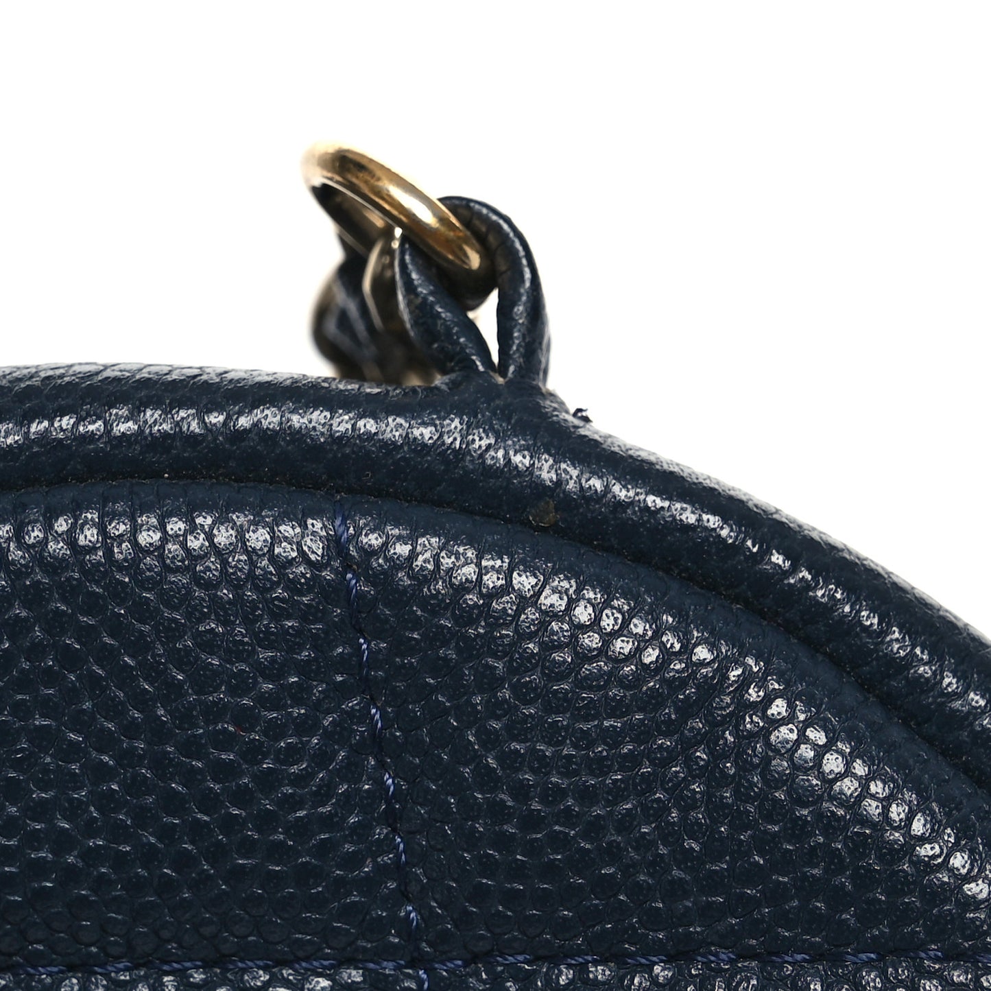 Caviar Quilted Round Clutch With Chain Navy