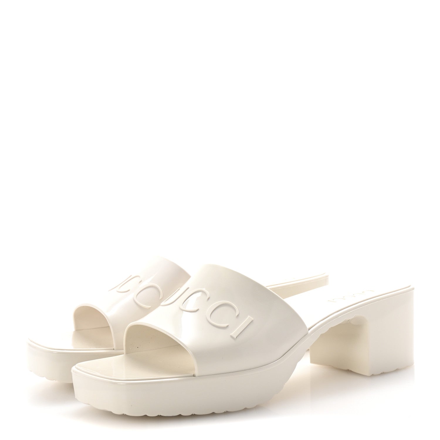 Gucci Rubber Gucci Logo Womens Platform 20/60mm Slide Sandals 39 Mystic White 4 of 10
