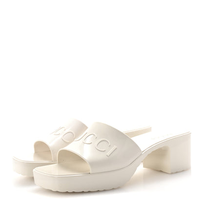 Gucci Rubber Gucci Logo Womens Platform 20/60mm Slide Sandals 39 Mystic White 4 of 10