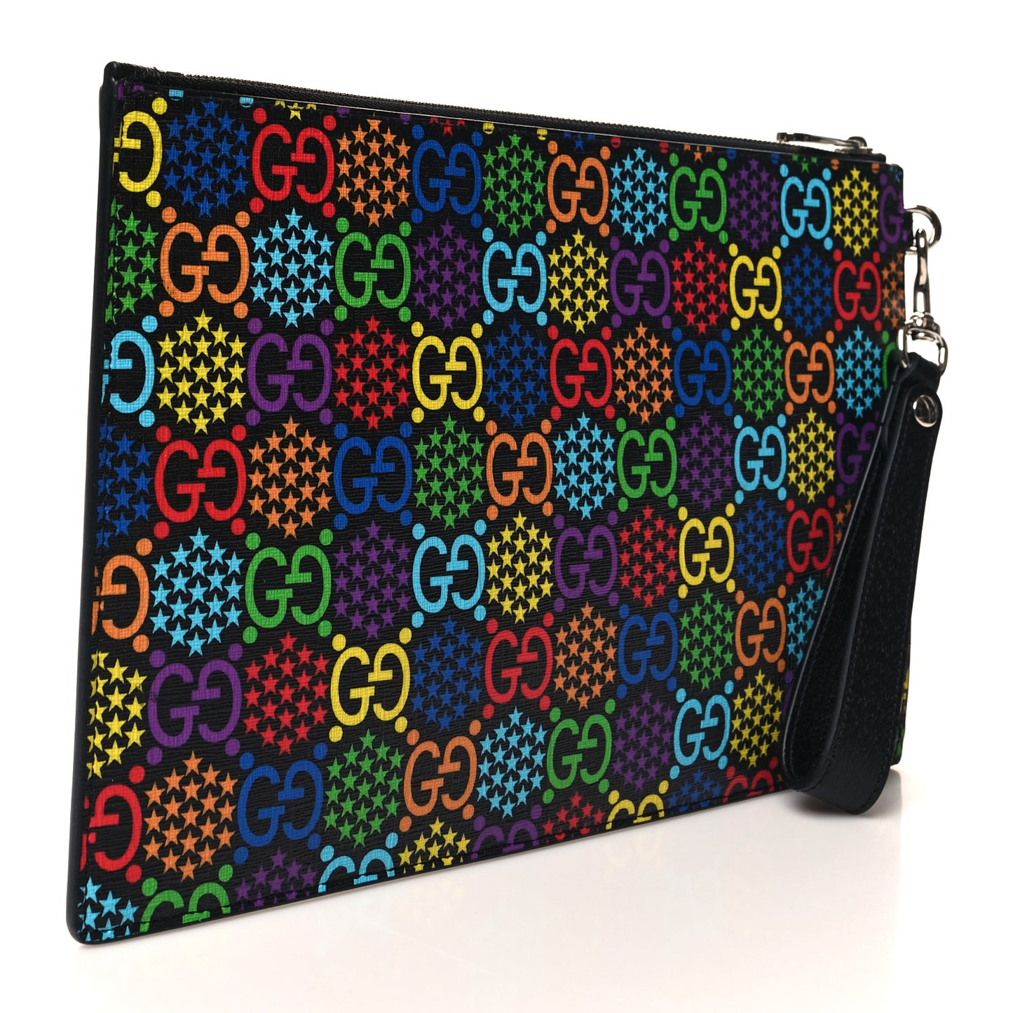 GG Supreme Monogram Psychedelic Zip Wristlet Pouch Black Multicolor