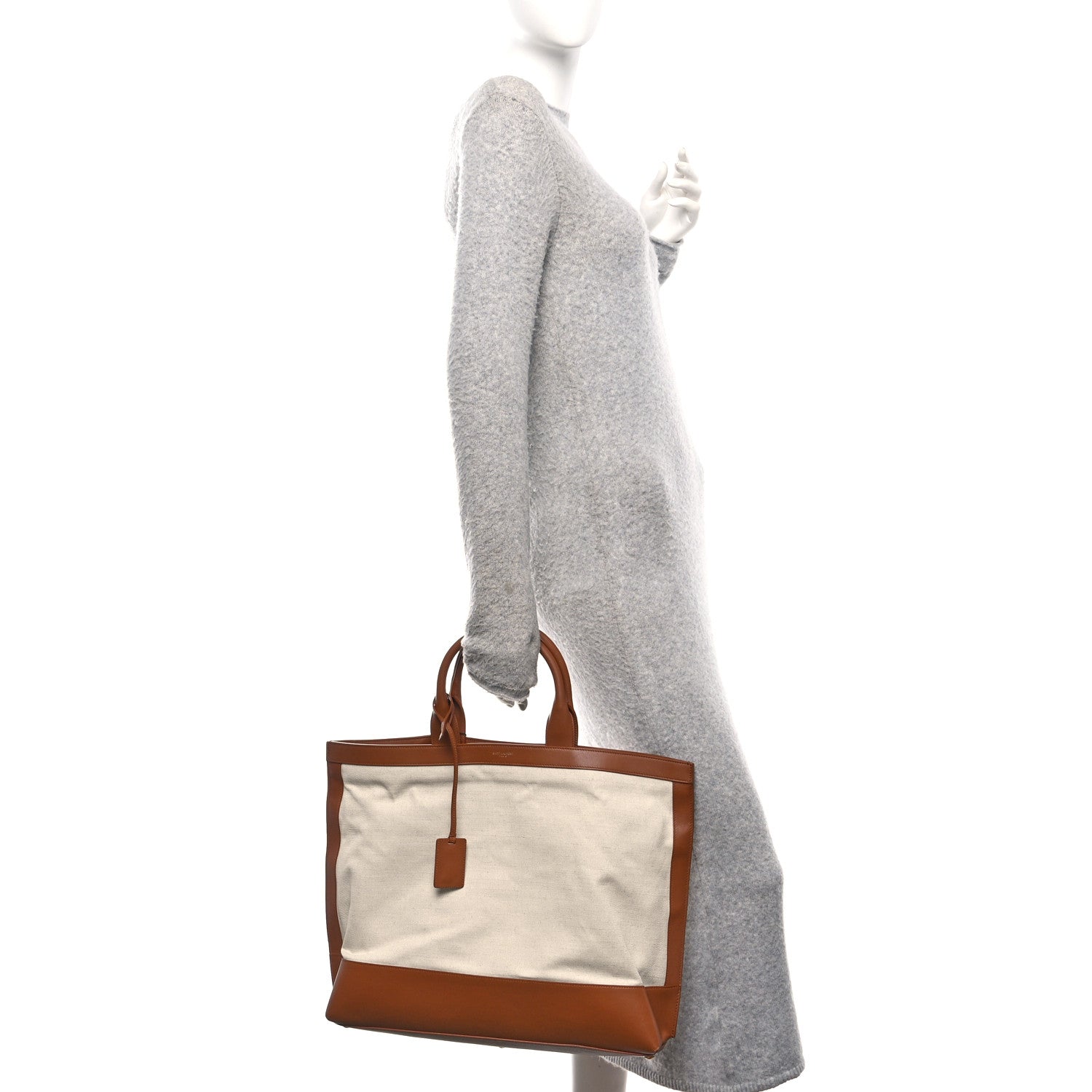Saint Laurent Calfskin Linen Two Tone Cabas Tote Beige 2 of 10