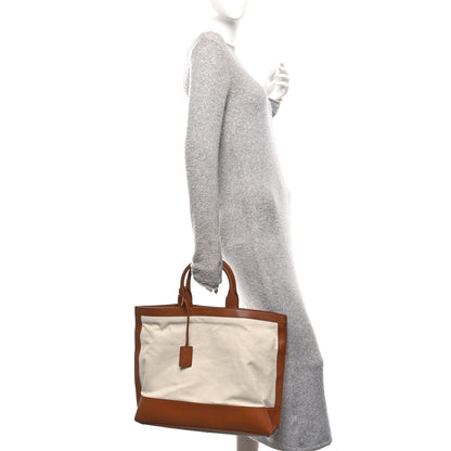Saint Laurent Calfskin Linen Two Tone Cabas Tote Beige 2 of 10