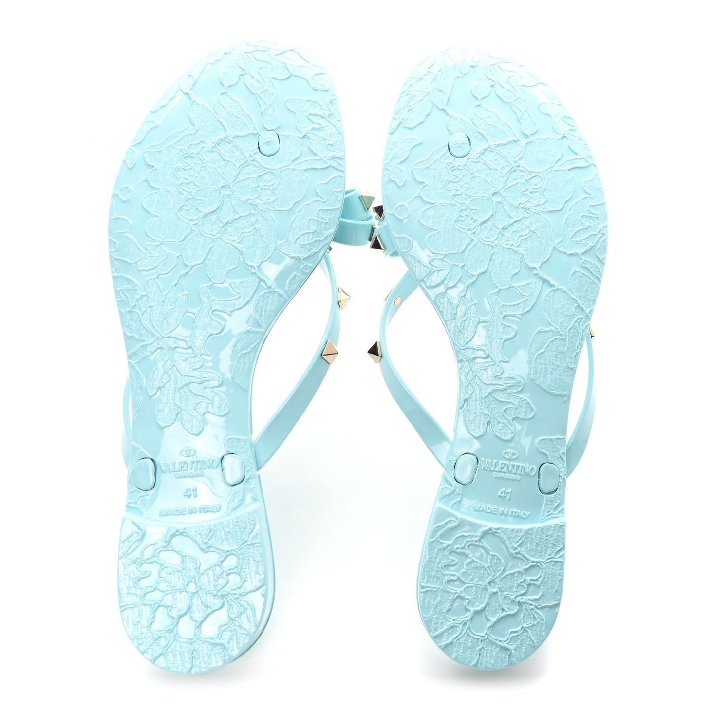 PVC Jelly Rockstud Bow Thong Sandals 41 Light Blue