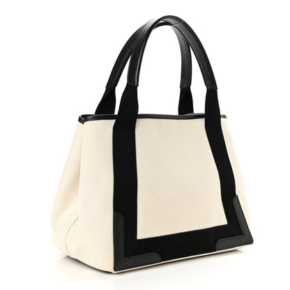 Balenciaga Cotton Canvas Satin Calfskin S Navy Cabas Natural Black 3 of 10