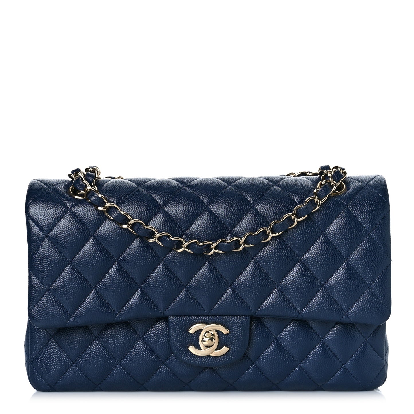 Caviar Quilted Medium Double Flap Dark Blue
