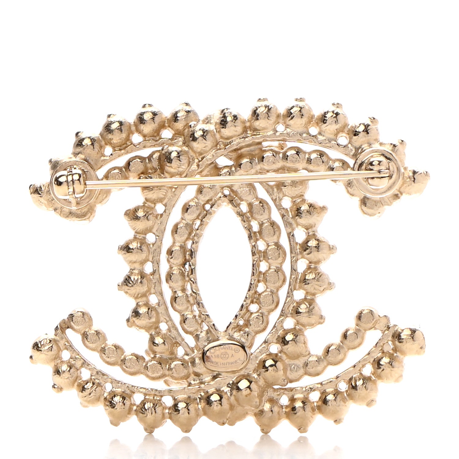 Chanel Pearl Crystal CC Brooch Gold 3 of 6