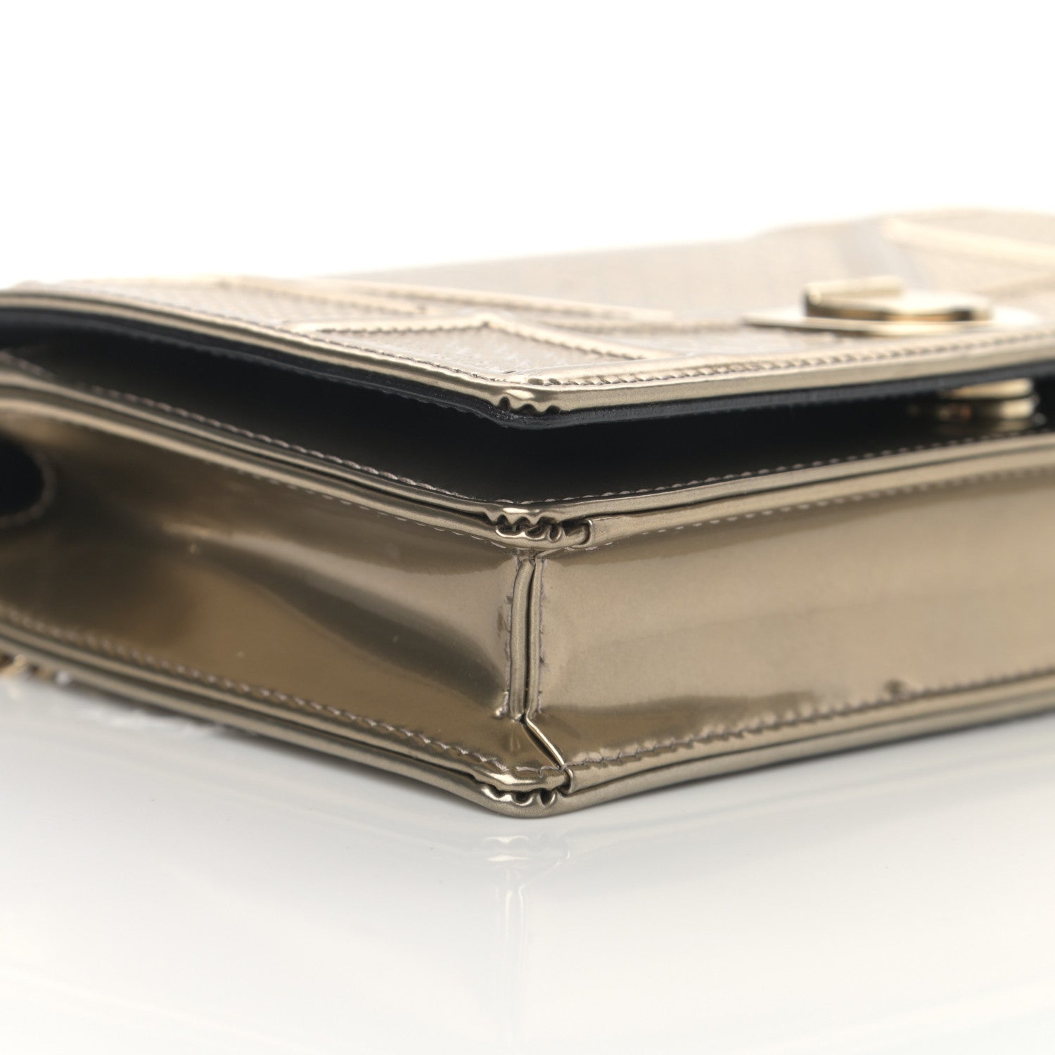 Christian Dior Metallic Patent Micro-Cannage Diorama Wallet on Chain Pouch Gold 9 of 14