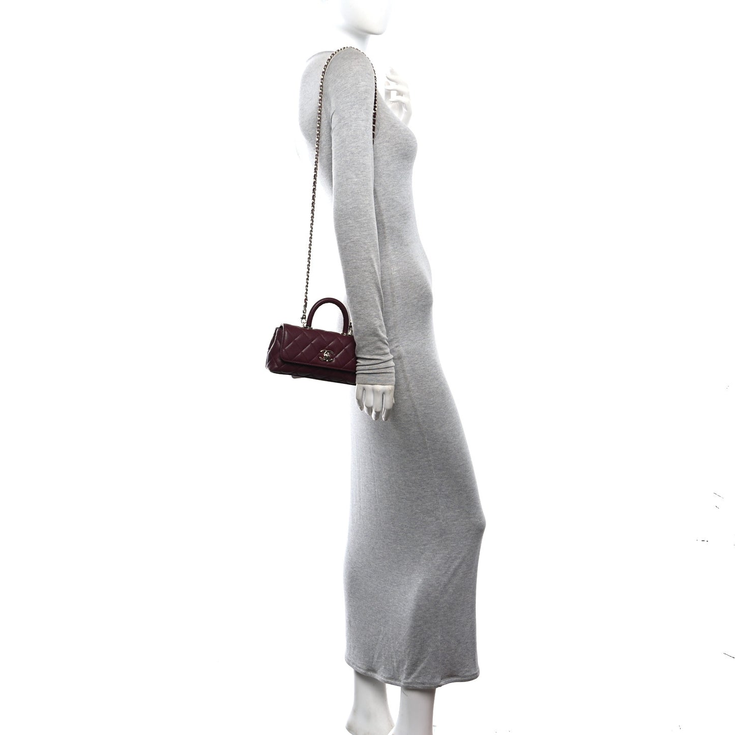 Caviar Quilted Coco Handle East West Clutch With Chain Dark Burgundy
