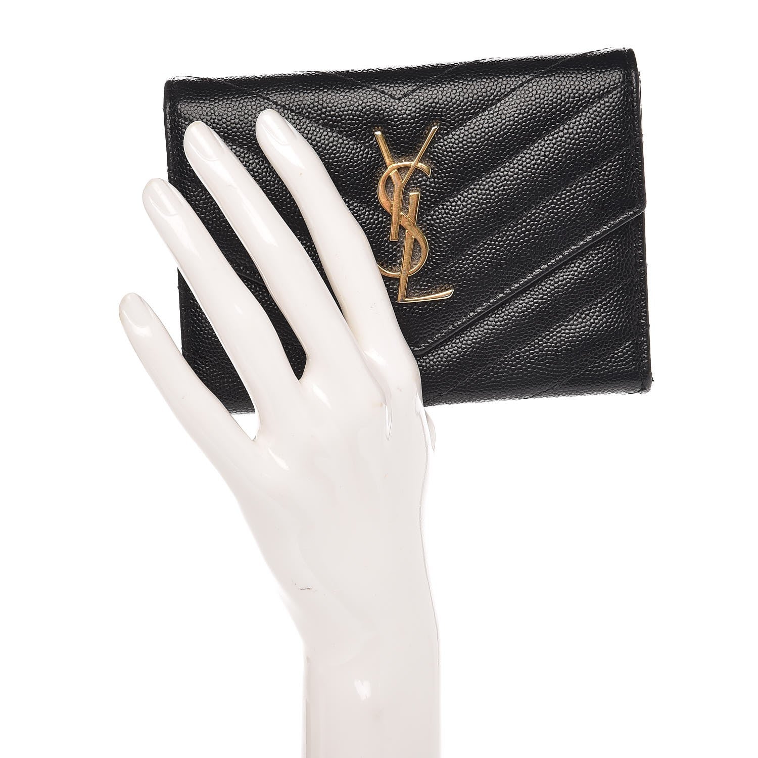 Saint Laurent Grain De Poudre Matelasse Chevron Small Monogram Passport Case Black 2 of 10