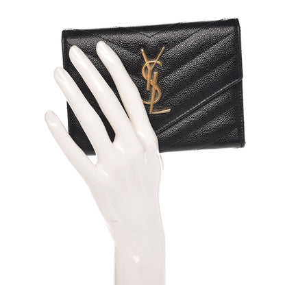 Saint Laurent Grain De Poudre Matelasse Chevron Small Monogram Passport Case Black 2 of 10