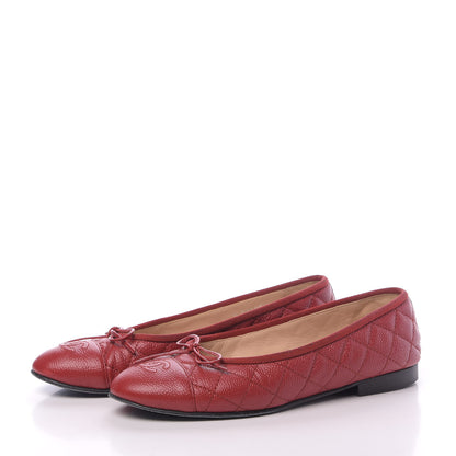 Chanel Caviar Quilted CC Cap Toe Ballerina Flats 37 Red 3 of 11