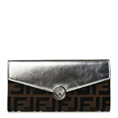 Fendi Vitello Soft Catalan Mirror F is Fendi Bi-Color FF 1974 Embossed Continental Envelope Wallet Maya Black Argento 1 of 5
