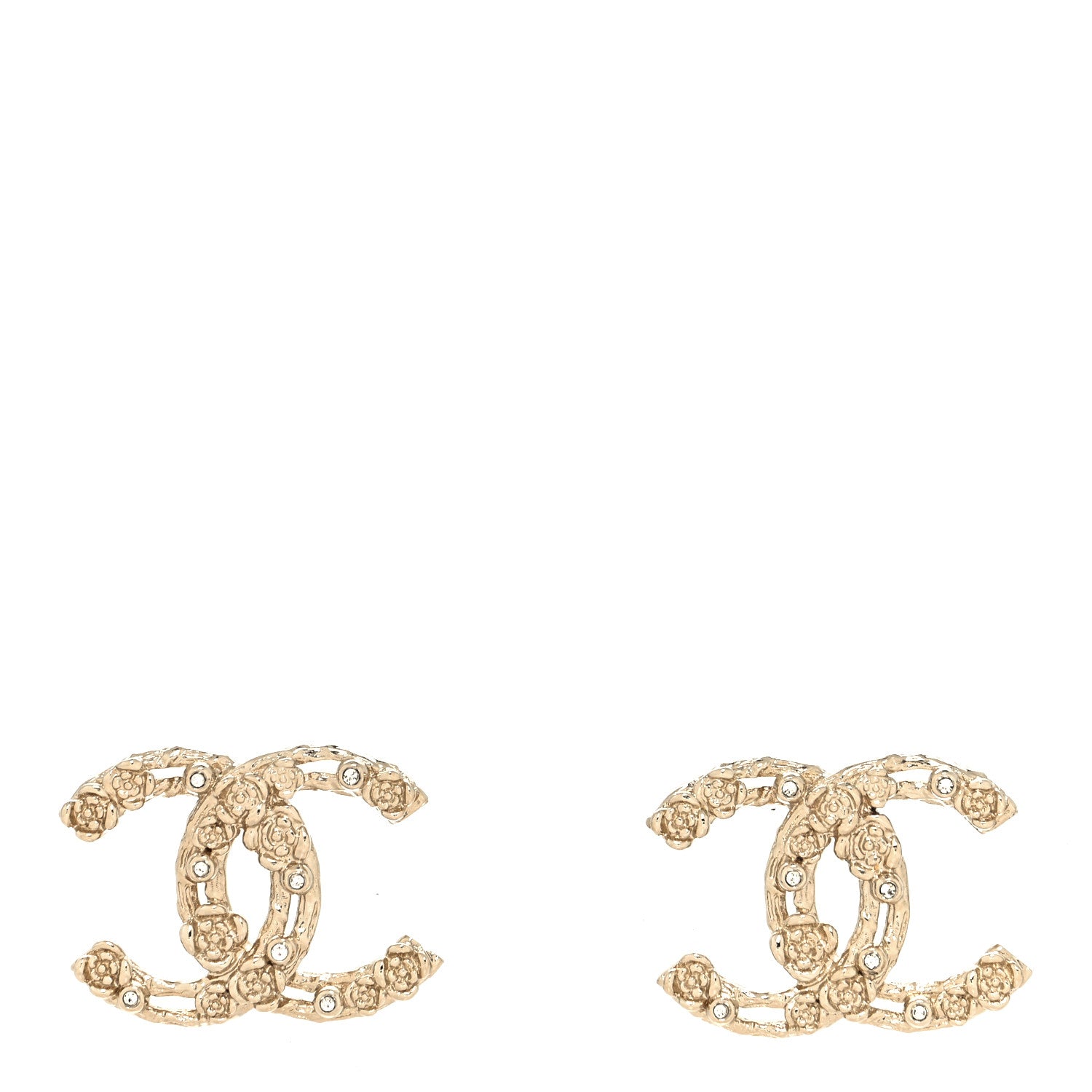 Chanel Crystal CC Camellia Earrings Gold 1 of 4