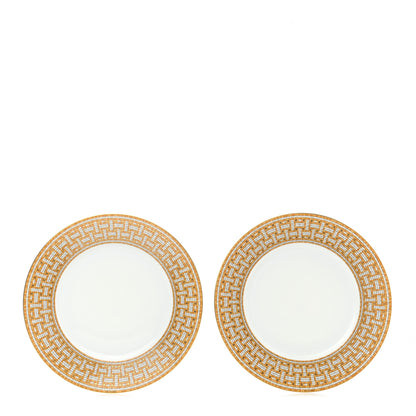 Hermes Porcelain Mosaique Au 24 Gold Dinner Plate Set of 2 1 of 7